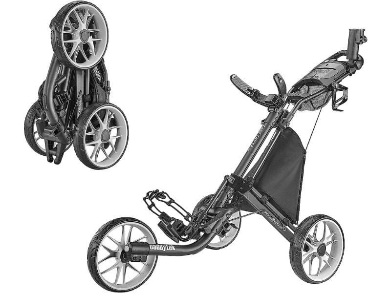 CaddyTek 3 Wheel Golf Push Cart - Foldable Collapsible